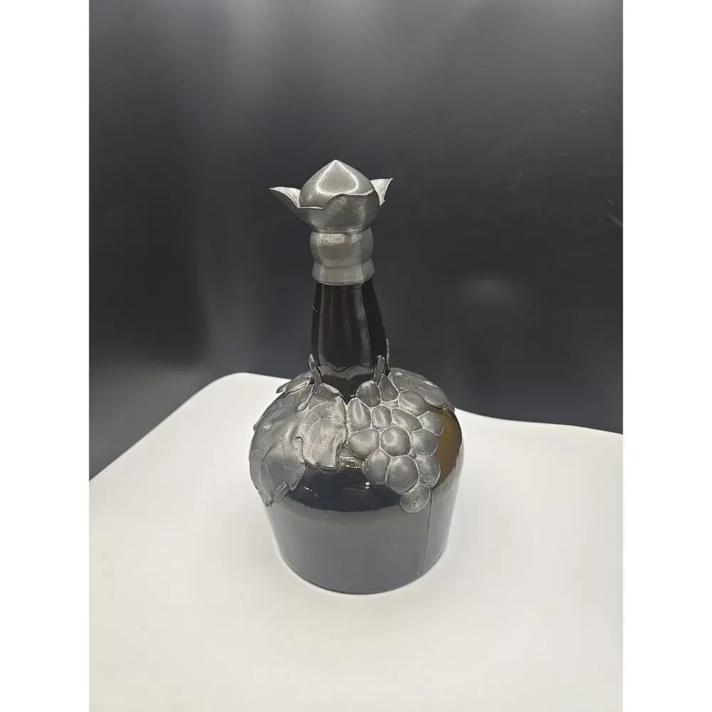 Amber Glass Round Decanter /silver plated Grapes Overlay w Stopper Danish Silver
